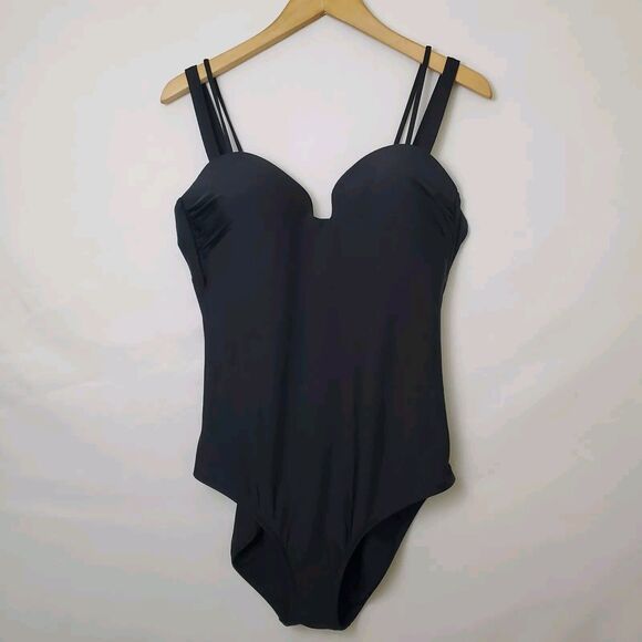 Athleta Swimsuit Size L Aqualuxe Square Plunge One Piece Black - Picture 3 of 9